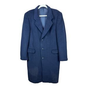 VTG Monti Wool Cashmere Blend Trench Coat 46R Blue Repurpose Fabric Damaged